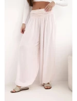 Dámské viskózové kalhoty s širokými nohavicemi a volánky béžový