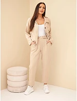 Dámská souprava z viskózy model 22366854 s mikinou a kalhotami s páskem béžová - K-Fashion Dámská souprava z viskózy model 22366854 s mikinou a kalhotami s páskem béžová - K-Fashion