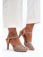 Ozdobené sandály na podpatku model 21645625 Růžové Zlato - D&A