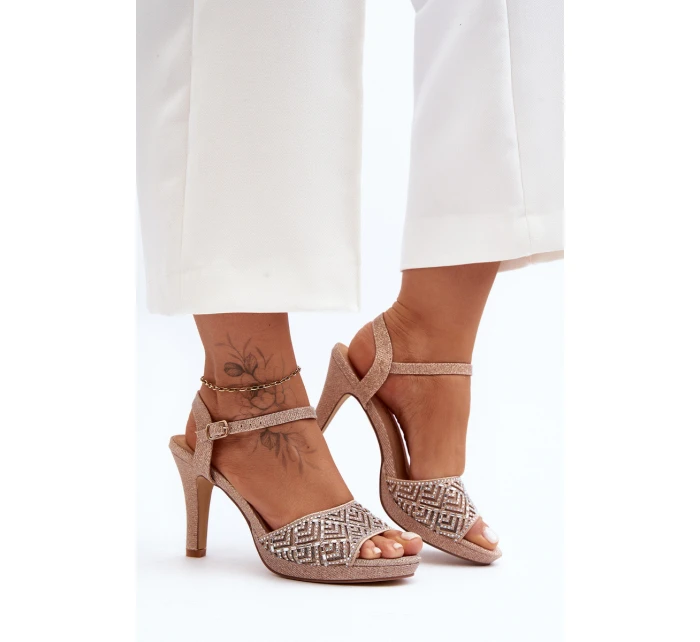 Ozdobené sandály na podpatku model 21645625 Růžové Zlato - D&A