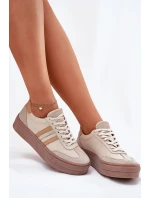 Dámské Kožené Tenisky Na Platformě Zazoo N1234 Béžové