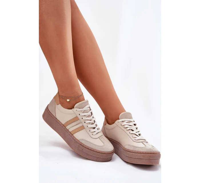 Dámské Kožené Tenisky Na Platformě Zazoo N1234 Béžové