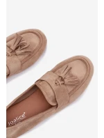 Dámské mokasíny s podrážkou a třásněmi Béžové model 21919048 - Boto