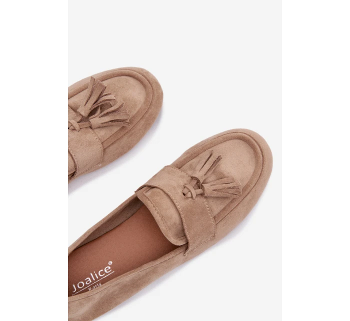 Dámské mokasíny s podrážkou a třásněmi Béžové model 21919048 - Boto
