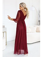 Dámské dlouhé lesklé šaty  tmavě vínová  model 22384857 - numoco