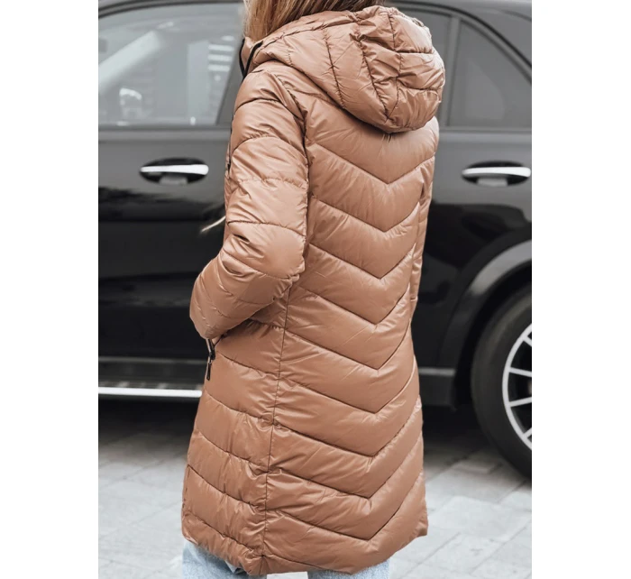 Dámská zimní dlouhá prošívaná bunda velbloudí barvy FashionStreet TY5504