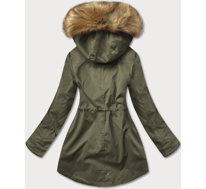 Khaki-béžová dámská zimní prošívaná bunda parka (M-21356)