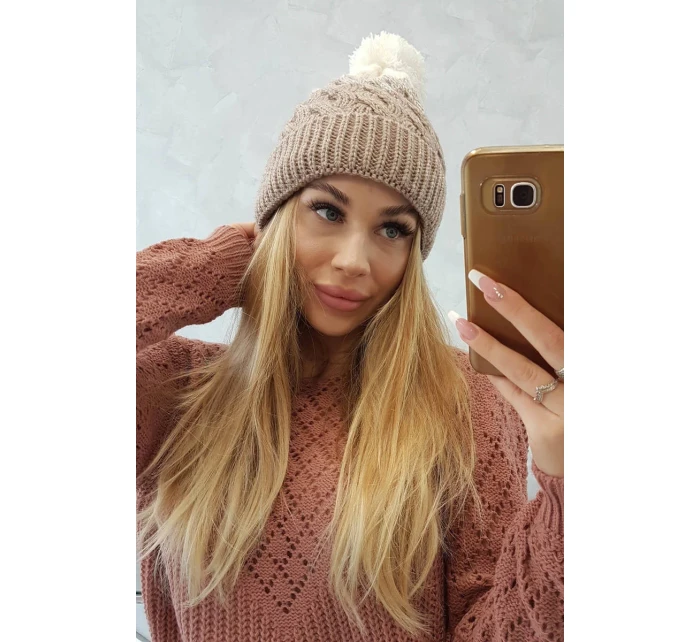 Fleecová čepice Ilona K218 beige+ecru Fleecová čepice Ilona K218 beige+ecru