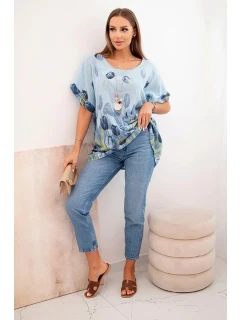 Dámská bavlněná košile s květinovým vzorem modrý
