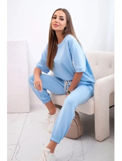 Dámský viskózový komplet s krátkým rukávem a nohavicemi modrý