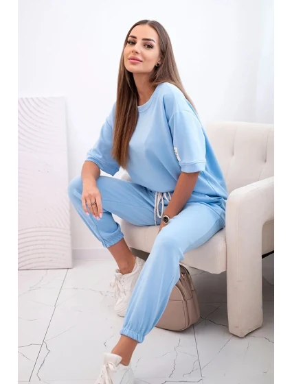 Dámský viskózový komplet s krátkým rukávem a nohavicemi modrý