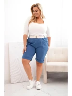Dámské bavlněné šortky Plus Size s páskem denim Dámské bavlněné šortky Plus Size s páskem denim