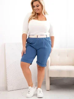 Dámské bavlněné šortky Plus Size s páskem denim