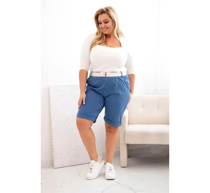 Dámské bavlněné šortky Plus Size s páskem denim Dámské bavlněné šortky Plus Size s páskem denim