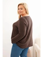 Svetr dámský plus size s lodičkovým výstřihem hnědý Svetr dámský plus size s lodičkovým výstřihem hnědý