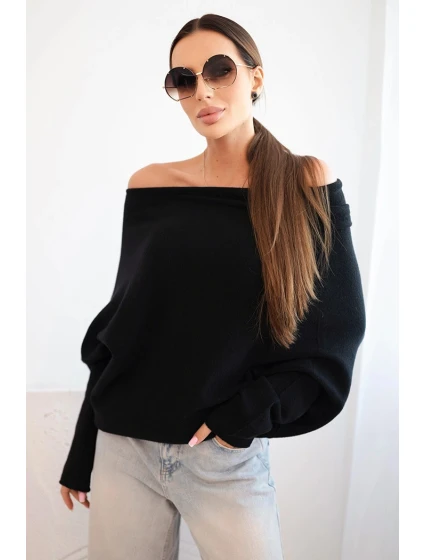 Dámský asymetrický model 21402222 svetr viskózový černý - K-Fashion Dámský asymetrický model 21402222 svetr viskózový černý - K-Fashion