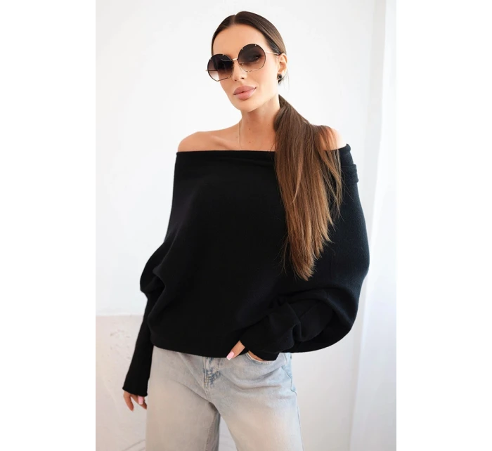 Dámský asymetrický model 21402222 svetr viskózový černý - K-Fashion Dámský asymetrický model 21402222 svetr viskózový černý - K-Fashion