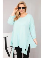 Dámská bavlněná blůza Plus Size s asymetrickým spodním lemem a výřezy mátová