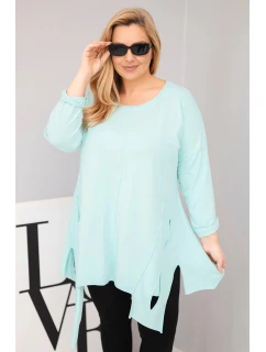 Dámská bavlněná blůza Plus Size s asymetrickým spodním lemem a výřezy mátová