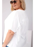 Dámská bavlněná halenka s výstřihem do V a třásněmi na zádech bílá