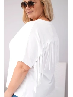 Dámská bavlněná halenka Plus Size s výstřihem do V a třásněmi na zádech bílá