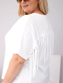 Dámská bavlněná halenka s výstřihem do V a třásněmi na zádech bílá