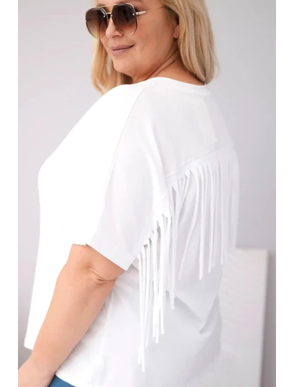 Dámská bavlněná halenka Plus Size s výstřihem do V a třásněmi na zádech bílá