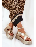 Dámské Sandály Na Platformě A Klínu Eko Kůže Zlaté Tenzorus Dámské Sandály Na Platformě A Klínu Eko Kůže Zlaté Tenzorus