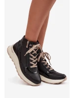 Sportovní dámské boty na platformě z přírodní kůže model 21713749 Černé - Zazoo Sportovní dámské boty na platformě z přírodní kůže model 21713749 Černé - Zazoo