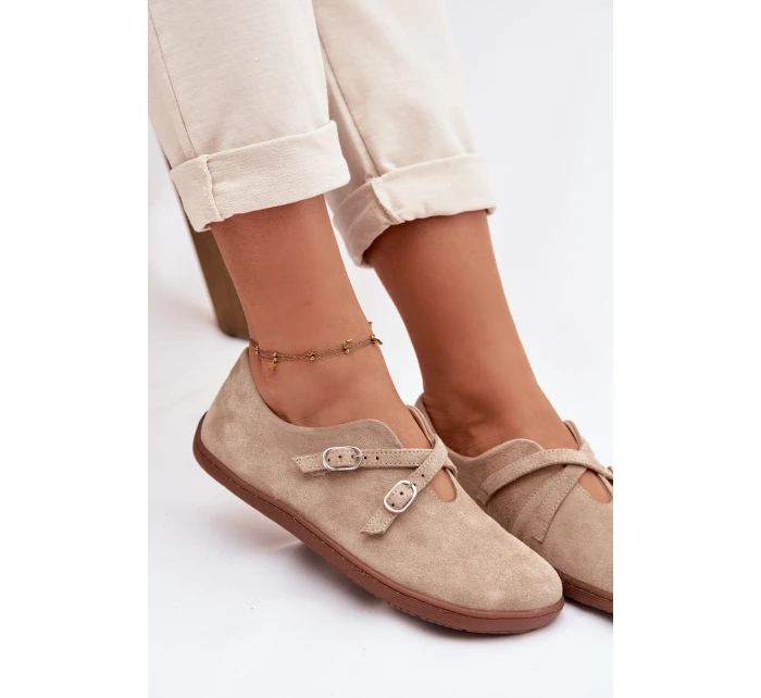 Kožené semišové polobotky Dámské s pásky béžové model 21937593 - Zazoo Kožené semišové polobotky Dámské s pásky béžové model 21937593 - Zazoo