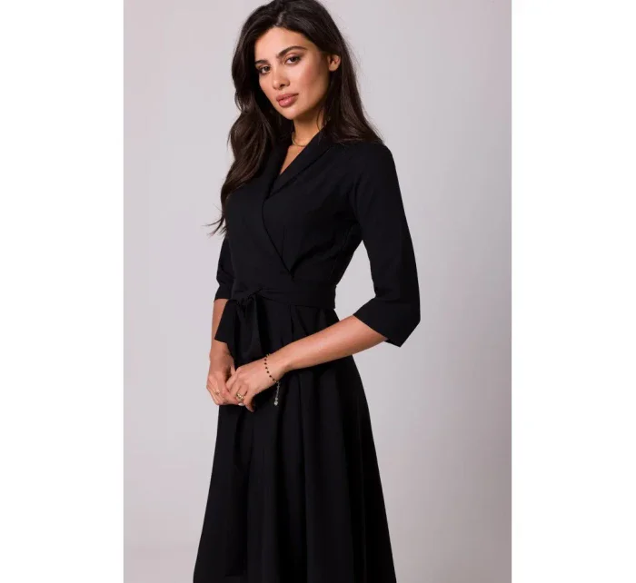 B255 Zavinovací šaty se šálovým límcem - černé