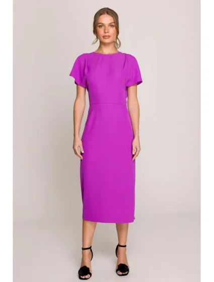 S398 Tužkové šaty s rozparky na bocích - levandulová barva S398 Tužkové šaty s rozparky na bocích - levandulová barva