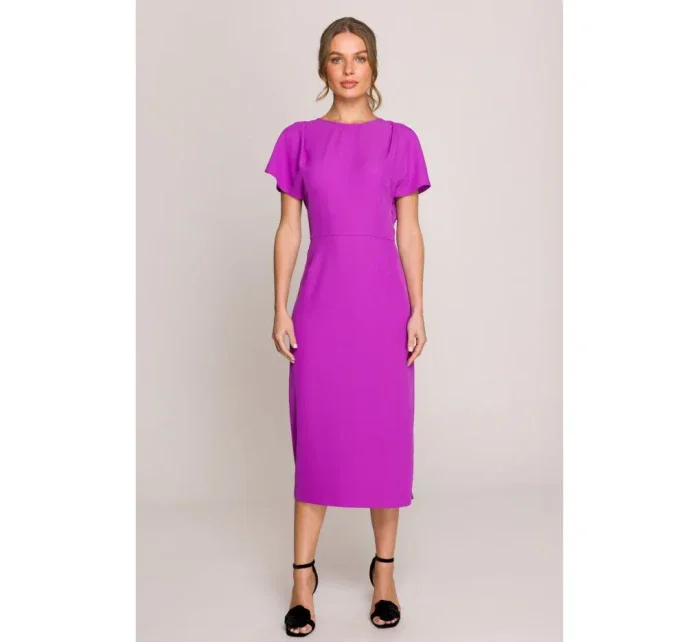 S398 Tužkové šaty s rozparky na bocích - levandulová barva S398 Tužkové šaty s rozparky na bocích - levandulová barva