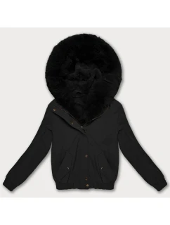 Krátká černá bunda s kožešinovou podšívkou S'West (B8506-1)