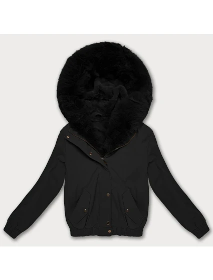 Krátká černá bunda s kožešinovou podšívkou S'West (B8506-1) Krátká černá bunda s kožešinovou podšívkou S'West (B8506-1)