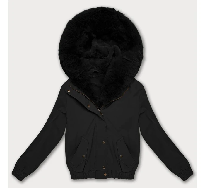 Krátká černá bunda s kožešinovou podšívkou S'West (B8506-1) Krátká černá bunda s kožešinovou podšívkou S'West (B8506-1)