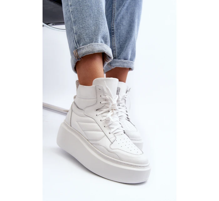 Zazoo 3392/X Dámské Kožené Sportovní Boty Na Platformě Bílé