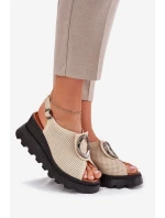 Dámské Kožené Sandály Na Klínu S Ozdobou Béžové Artiker model 21695584 - Boto