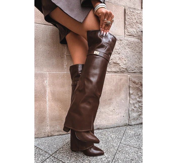 Zateplené kozačky s  lemem nad koleno  hnědé model 21715119 - Boto