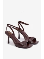 Dámské sandály na jehlovém podpatku z eko kůže - čokoládová Brisora
