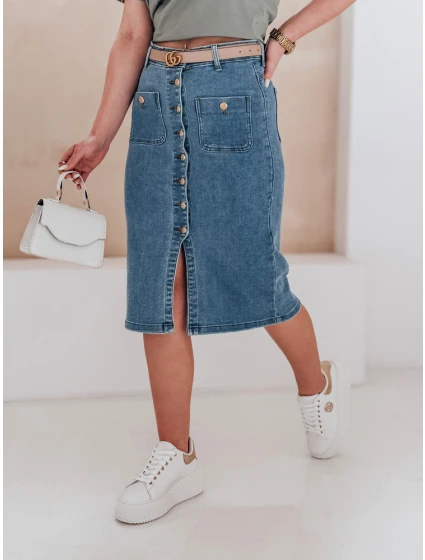 GUZIKOVA modrá midi džínová sukně FashionStreet CY0509 GUZIKOVA modrá midi džínová sukně FashionStreet CY0509