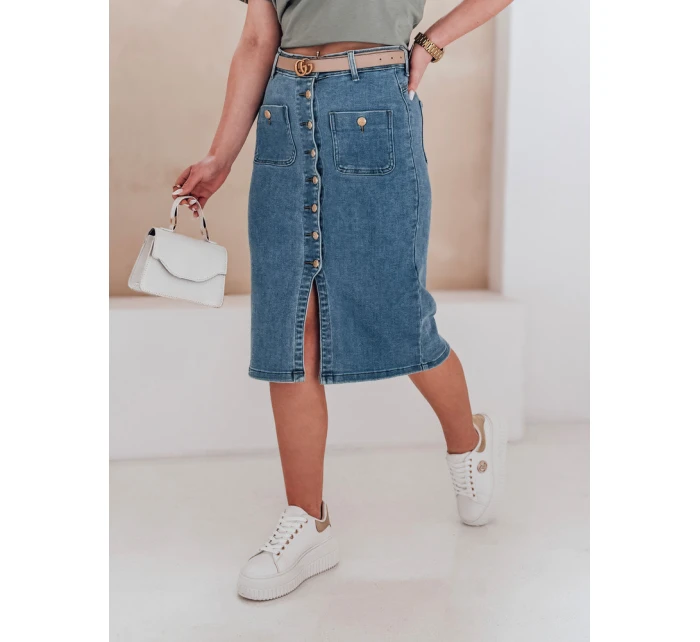 GUZIKOVA modrá midi džínová sukně FashionStreet CY0509 GUZIKOVA modrá midi džínová sukně FashionStreet CY0509