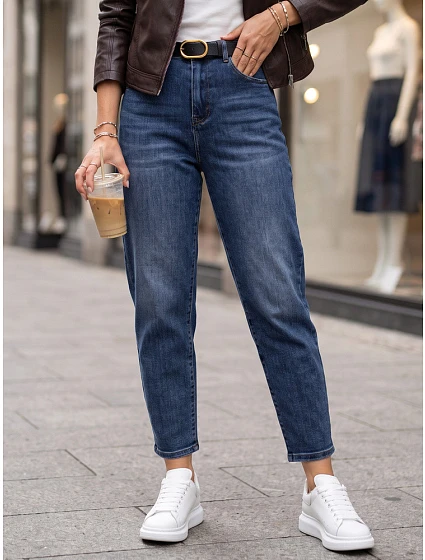 Dámské džíny Mom Fit s páskem, modré, FashionStreet UY3124