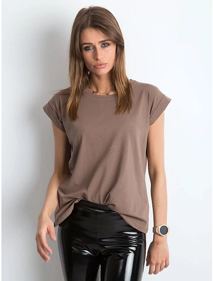 Hnědé bavlněné tričko tshirt s ohrnutými Feel Good model 21470505 - Factory Price Hnědé bavlněné tričko tshirt s ohrnutými Feel Good model 21470505 - Factory Price