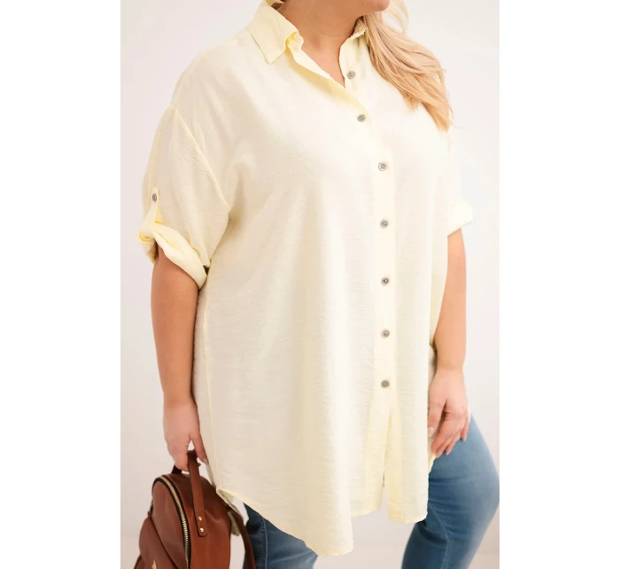 Dámská košile Plus Size z viskózy s delším zadním dílem žlutá