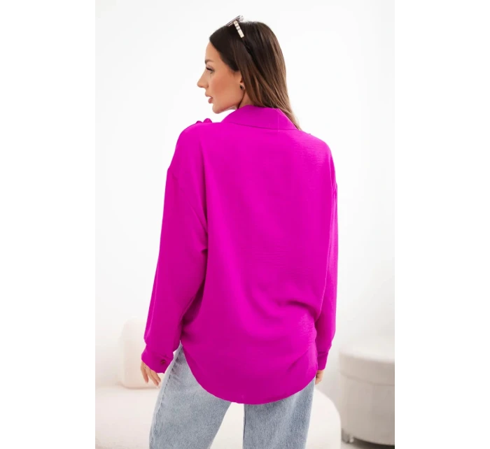 Dámská viskózová košile s dlouhým rukávem a volány tmavě fialová