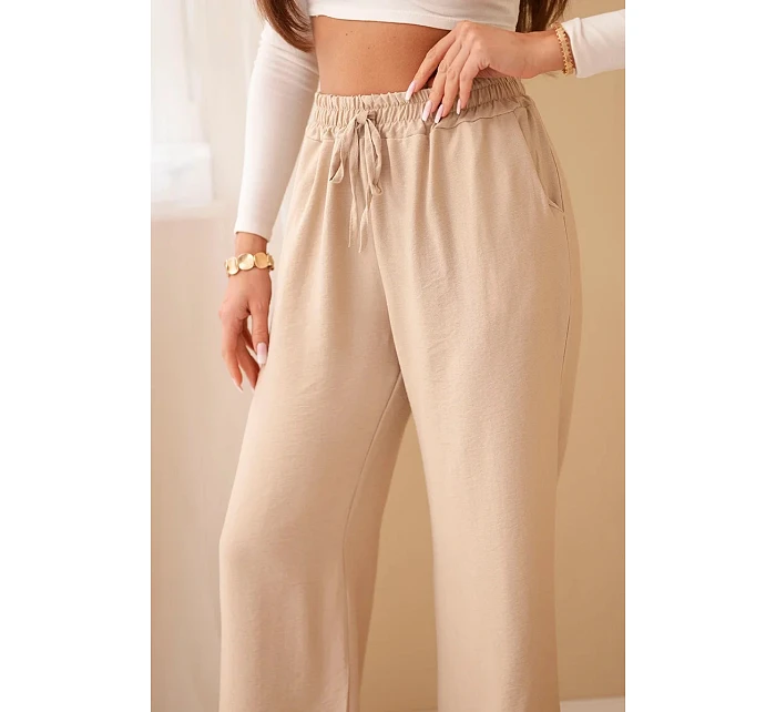Kalhoty z viskózy se širokými nohavicemi tmavě béžové