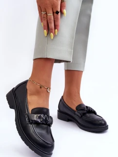 Kožené Mokasíny Polobotky Na Plochém Podpatku Černé SBarski HY335