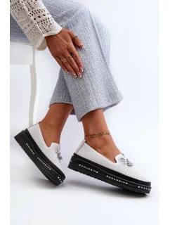 Dámské kozačky z kůže na platformě model 21660118 bílé - S.Barski