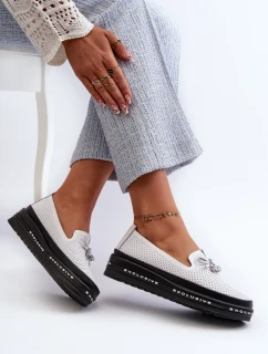 Dámské kozačky z kůže na platformě model 21660118 bílé - S.Barski